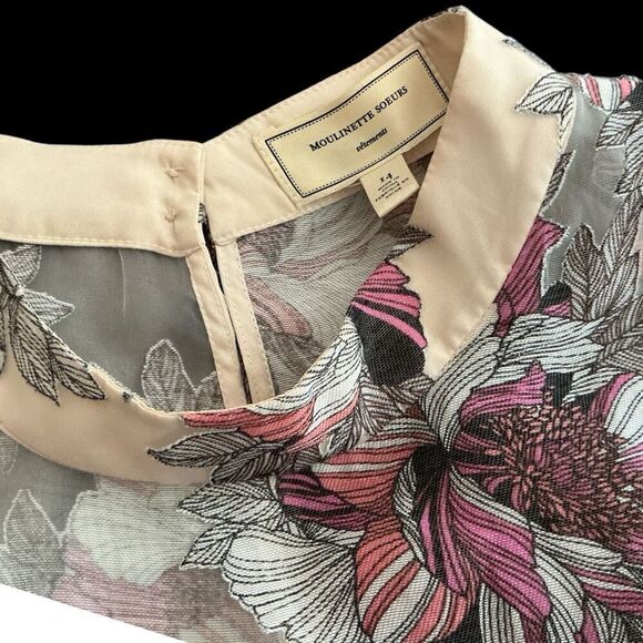 Anthropologie Moulinette Soeurs Sheer Peplum Blouse 14 - Picture 2 of 4